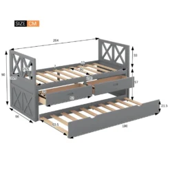 Merax Funktionsbett 90 X200 Cm Jugendbett Tagesbett Mit Schubladen Und Trundle, Funktionsliege Kojenbett Kinderbett Aus Kiefer, Grau -Kinderbett Geschäft 8b6fc32fb0564a9e37199b72ff0b2700