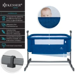 KESSER® Zustellbett Hubi 3in1 Baby Beistellbett Reisebett Babybett Mit Weich Matratze, Mit Rollen Kinderbett, 5-fach Höhenverstellung, Faltbare Seitenwand Für Zu Hause Und Unterwegs, Farbe:Blau -Kinderbett Geschäft 8b94b4e6c0d2213e601c03236dd93933