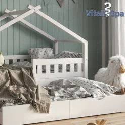 VitaliSpa Kinderbett + Bettschublade Design Weiß 167,6 X 87,6 X 133,6 Cm Massivholz -Kinderbett Geschäft 8d370b1a5f570092a305d9e0b6adf193