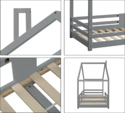 Merax Kinderbett 90 X 200 Cm Hausbett Mit Rausfallschutz Und Schornstein, Robuste Lattenroste, Kinderbetten Aus Kiefernholz, Grau -Kinderbett Geschäft 8d95da3bb59702bb15e88c7f347f98f9