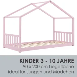 Juskys Kinderbett Paulina 90 X 200 Cm Mit Lattenrost Und Dach - Bett Für Kinder Aus Massivem Holz - Hausbett In Rose -Kinderbett Geschäft 8e397370c7e28d03897709dd722a67c8