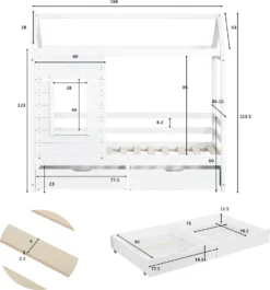 Merax Kinderbett Hausbett Mit Rausfallschutz Und Schubladen, Massivholz Spielbett 160x80 Cm Babybett Mit Lattenrost Und Fenster, Weiß -Kinderbett Geschäft 8e84f43fdb4362cdb2a2bf33d1c1ea2e