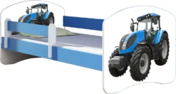 ACMA Jugendbett Kinderbett Junior-Bett Komplett-Set Mit Matratze Lattenrost Und Rausfallschutz Blau 42 Traktor 180x80