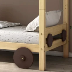 Merax Etagenbett 90x200cm Kinderbett Mit Rechtwinkliger Treppe Und Tafel, Zaun Und Rädern, Stockbett Rahmen Aus Kiefer, Teilbar Zu 2 Einzelbetten, Natur -Kinderbett Geschäft 90edb47d2c78c022960a8b47fcc12da8