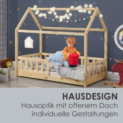 Juskys Kinderbett Marli 80 X 160 Cm Mit Rausfallschutz, Lattenrost Und Dach - Hausbett Für Kinder Aus Massivholz - Bett In Natur -Kinderbett Geschäft 92b219a269ab7dc9b6425f32fd2ddbce