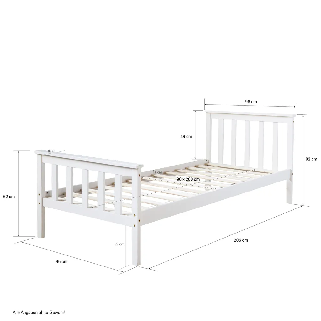 Homestyle4u 1416, Holzbett 90x200, Jugendbett Mit Lattenrost, Weiss, Kiefer Massivholz 5 Homestyle4u 1416, Holzbett 90x200, Jugendbett Mit Lattenrost, Weiss, Kiefer Massivholz – Bild 3