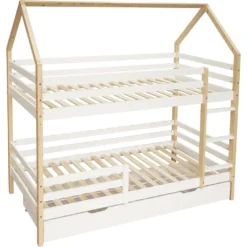 Merax Etagenbett 90x200 Cm Kinderbett Stockbett Mit Schubladen Und Leiter, Lattenrost Und Fallschutz, Spielbett Hausbett Jugendbett Rahmen Aus Kiefer, Weiß Und Natur -Kinderbett Geschäft 963299cdac2b887b1ee5186d96f927ce