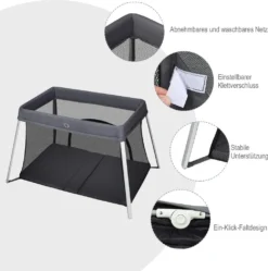 COSTWAY Babybett Klappbar, Reisebett Mit Matratze Und Tragetasche, Laufstall, Babyreisebett, Spielstall, Netzlaufgitter Für Kleinkinder, Säuglinge Und Neugeborene Dunkelgrau -Kinderbett Geschäft 96bb7979c9ec2c5a61032ca104b1bd86