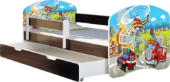 ACMA Jugendbett Kinderbett Junior-Bett Komplett-Set Mit Matratze Lattenrost Und Rausfallschutz Wenge 36 Feuerwehr 160x80 + Bettkasten