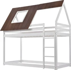 Merax Etagenbett Mit Rechtwinkliger Leiter Und Fallschutz, Dach Und Zäune, Kinderbett 90x200cm Stockbett Hausbett Aus Kiefer, Weiß Und Braun -Kinderbett Geschäft 9759d868f5a6463cfe31c2b71bc2f20f