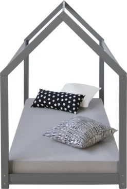 Homestyle4u 1853, Hausbett Kinderbett 90x200 Grau Mit Lattenrost Kinder Bett Haus Holz Kiefer -Kinderbett Geschäft 983fee3266cab7adad1c0cee31211ea4