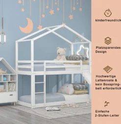 Merax Kinderbett 90x200cm Hochbett Etagenbett Mit Leiter Und Rutsche, Rausfallschutz Und Dachform, 2 Einzelbetten Hoch Doppel Stockbett Für Kinderzimmer, Kiefernholz Rahmen, Weiß -Kinderbett Geschäft 9a8068c83ad962bd3dc5e7e497524135