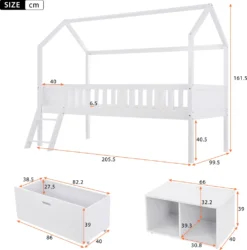 Merax Kinderbett Hausbett 90x200cm Jugendbett Mit Schubladen, Ablagefächern Und Leiter, Rausfallschutz Und Dachgestaltung, Weiß -Kinderbett Geschäft 9aa6434400843a226c7307b8509f68f6