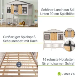 Juskys Kinderbett Farmhaus 90 X 200 Cm Mit Treppe, Dach & Fenster – Hochbett Rosa Für Kinder – Lattenrost Bis 150 Kg – Hausbett Aus Massivholz -Kinderbett Geschäft 9afcb699bde190816c0c3f4c1d3edf24