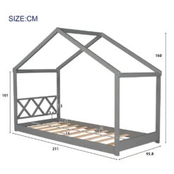 Merax Kinderbett Hausbett 90 X 200cm Etagenbett Mit Aufbewahrungsfunktion, Bettgestell Hausbett Massivholz Kiefer Einzelbett Mit Lattenrost (grau) -Kinderbett Geschäft 9b7cbce779561d107c1df350e29ec8ee