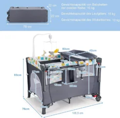 5 In 1 Babybett Mit Matratze, Reisebett Baby Mit Wickeltisch, Spieluhr Und Spielzeug, Laufstall | Beistellbett | Babyschaukel Für Baby Ab Geburt (Grau) -Kinderbett Geschäft 9ed4142783c6f8fc60e453d42cbb006d