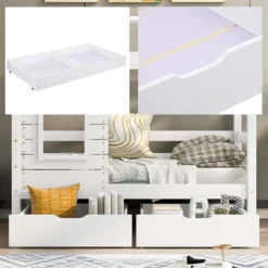 Merax Kinderbett Hausbett Mit Rausfallschutz Und Schubladen, Massivholz Spielbett 160x80 Cm Babybett Mit Lattenrost Und Fenster, Weiß -Kinderbett Geschäft 9ee47a2f076322695ccedf6ab31d10bb