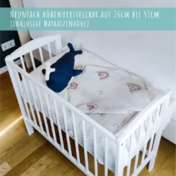 Babybett Beistellbett 90x40 Cm Mit Matratze, Umbaubar Zu 90x55 Cm, 9 Mal Verstellbare Liegehöhe, Auch Als Babywippe Nutzbar, Kiefer-Vollholz In Weiß -Kinderbett Geschäft a068aee16dead94e273bcdd3a1d5dc0a