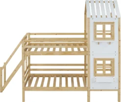 Merax Etagenbett 90x200cm Kinderbett Mit Leiter, Fallschutz Und Lattenrost, Hochbett Stockbett Kiefer Holzbett Hausbett Mit Dach Und Fenster, Weiß/Natur -Kinderbett Geschäft a0c017f65cebc68db6b80cc6051086f3