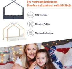 Merax Kinderbett 90x200cm Hausbett Mit Lattenrost Und 2 Schubladen, Spielbett Massivholzbett Für Kinder-und Jugendzimmer, Weiß/Natur -Kinderbett Geschäft a1f66258f97d3efad9f1c3b9961b8e74