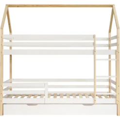 Merax Etagenbett 90x200 Cm Kinderbett Stockbett Mit Schubladen Und Leiter, Lattenrost Und Fallschutz, Spielbett Hausbett Jugendbett Rahmen Aus Kiefer, Weiß Und Natur -Kinderbett Geschäft a3a33c8a7699b3d37827bc632b972784