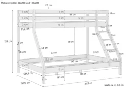 Doppel-Etagenbett Weiß 140x200 Und 90x200 Erwachsenen-Stockbett Kiefer Massivholz V-60.19-09-14WRollrost Inkl. -Kinderbett Geschäft a3aada470d0695c010d2e284311d7ec1