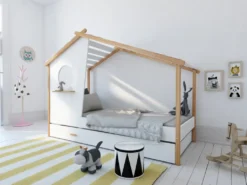 Möbilia Bett Kinderbett In Hausform | B 220 X T 102 X H 159 Cm | Weiß / Natur | 12020012 | Serie BETT -Kinderbett Geschäft a5a978054e048fa3a739f917e3731bbb