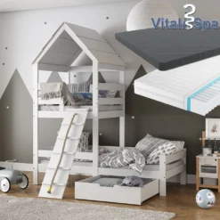VitaliSpa Spielturmbett + 2 Matratzen Teddy Weiß 208 X 235 X 108 Cm Massivholz -Kinderbett Geschäft a65366811f5ef1aaf48028b129851883