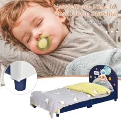 COSTWAY 140 X 70cm Kinderbett Mit Weichem Kopfteil & Fußteil, Lattenrost Babybett, Einzelbett Für Jungs Und Mädchen (Astronauten) -Kinderbett Geschäft a741797ec9d923ddef9214b982520f02