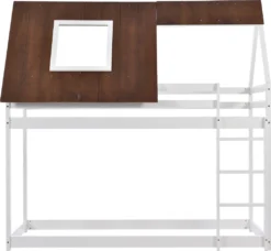 Merax Etagenbett Mit Rechtwinkliger Leiter Und Fallschutz, Dach Und Zäune, Kinderbett 90x200cm Stockbett Hausbett Aus Kiefer, Weiß Und Braun -Kinderbett Geschäft a88c922b362ce0b4a9463c42d4cdf9ee