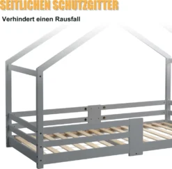 Merax Kinderbett 90 X 200 Cm Hausbett Mit Rausfallschutz Und Schornstein, Robuste Lattenroste, Kinderbetten Aus Kiefernholz, Grau -Kinderbett Geschäft a8d3f4b4e1fc9fba0765a3da726ec0a3