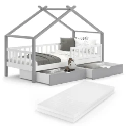 VitaliSpa Kinderbett + Schubladen + Matratze Design Weiß Grau 212 X 146 X 93 Cm Massivholz -Kinderbett Geschäft ab457cee3fac1923c8347d9b76589f70
