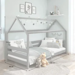 Hausbett FINA Aus Massiver Kiefer, Montessori Bett 90x200cm, Kinderbett Mit Dach In Grau 12 Hausbett FINA Aus Massiver Kiefer, Montessori Bett 90x200cm, Kinderbett Mit Dach In Grau -Kinderbett Geschäft ab81a7126bf006608c4c92c562a1a8a4