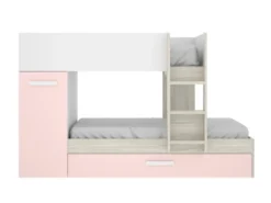 Etagenbett Ausziehbett Mit Stauraum - 3x 90 X 190 Cm - Weiß, Naturfarben & Rosa - ANTHONY