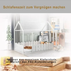 Merax Kinderbett 80x160cm Hausbett Mit Dach Und Zaun, Spielbett Einzelbett Aus Massivem Kiefernholz, Weiß -Kinderbett Geschäft ac2b11937b215e876e9da938c5d7fe0c