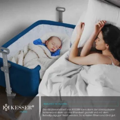 KESSER® Zustellbett Hubi 3in1 Baby Beistellbett Reisebett Babybett Mit Weich Matratze, Mit Rollen Kinderbett, 5-fach Höhenverstellung, Faltbare Seitenwand Für Zu Hause Und Unterwegs, Farbe:Blau -Kinderbett Geschäft ae4911276910195710a6da8ee0b03087