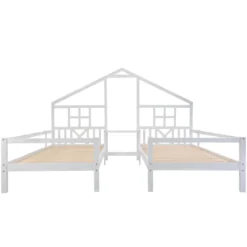 Merax Kinderbett 90x200cm/90x200cm Hausbett Mit Lattenrost, Rausfallschutz Und Tisch, 2 Einzelbetten Jugendbetten Doppelbett Für 2 Kinder, Weiß -Kinderbett Geschäft afe179afcf49018e51fb53e9427a754d