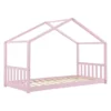 Juskys Kinderbett Paulina 90 X 200 Cm Mit Lattenrost Und Dach - Bett Für Kinder Aus Massivem Holz - Hausbett In Rose