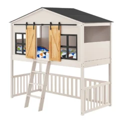 Juskys Kinderbett Farmhaus 90 X 200 Cm Mit Treppe, Dach & Fenster – Hochbett Rosa Für Kinder – Lattenrost Bis 150 Kg – Hausbett Aus Massivholz -Kinderbett Geschäft b21a7cbdafcc4bf0314b032178650a85