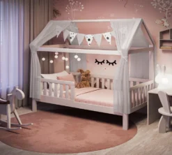 Alcube® Hausbett 90 X 200 Cm Komplett-Set Mit Matratze Und Deko Weiß, Rausfallschutz Und Lattenrost, Kinderbett 90x200 Cm Für Mädchen Und Jungen Kinderbetten Aus Massivem Kiefernholz