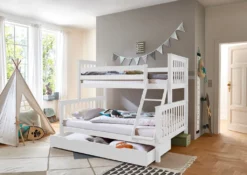 RELITA - Etagenbett 90/140 X 200 Cm Liegefläche Kick, Mit Bettschublade, Buche Massiv Weiß Lackiert -Kinderbett Geschäft b267011f4322aa673e82add63c08e6cf