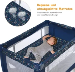 COSTWAY 2 In 1 Reisebett & Laufstall Klappbar, 120 X 60cm Kinderbett, 2 Ebenen Babybett Mit Matratze Und Tragetasche (Blau) -Kinderbett Geschäft b32f2c404b7a0745cb053eec92b5cfb8