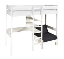 Vipack Hochbett Pino Mit Schreibplatte Und Sesselbett - Kiefer Massiv Weiß Lackiert, Maße: 208 Cm X 175 Cm X 206 Cm; PIOLZB14 -Kinderbett Geschäft b39b67c9231f0a5910596ec4855e9b79
