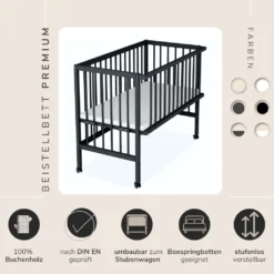 Sämann Beistellbett Premium 90x55 Cm Mit Matratze, Schwarz 4 In 1 Umbaubar Mit Umbauseite -Kinderbett Geschäft b3d2c87ec013a899d969472105a2a764