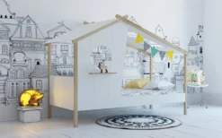 Möbilia Bett Kinderbett In Hausform | B 220 X T 102 X H 159 Cm | Weiß / Natur | 12020012 | Serie BETT -Kinderbett Geschäft b4ad00de79c74abc3cd623b650768a92