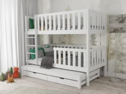 Etagenbett »Hochbett Kinderbett LUKAS Für 3 Kinder 90x200 Weiß« (mit Ausziehbett, Funktionsbett Inkl. Lattenrost, Rausfallschutz Und 2 Schubladen) -Kinderbett Geschäft b4bb3a470d708a9d23678779735e9a2b