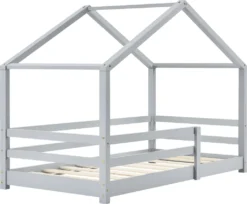 Kinderbett Mit Matratze Und Rausfallschutz 80x160cm Hausbett Mit Kaltschaummatratze Bettenhaus Mit Lattenrost Kiefernholz Kleinkindbett Hellgrau [en.casa] -Kinderbett Geschäft b5e4a6bcefe04d21235cb5f4c1be3d1a 1