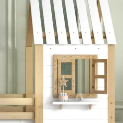 Merax Etagenbett 90x200cm Kinderbett Mit Leiter, Fallschutz Und Lattenrost, Hochbett Stockbett Kiefer Holzbett Hausbett Mit Dach Und Fenster, Weiß/Natur -Kinderbett Geschäft b758898ccb648ede6d47252839ac4160