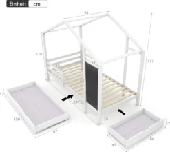 Merax Kinderbett Adele 90x200cm Hausbett Mit Tafel Und 2 Schubladen, Zaun Und Lattenrost, Spielbett Bett Kinderhaus Aus Massivholz, Weiß -Kinderbett Geschäft b7706cfb9b7ad064014fbe2c20ea3c2b
