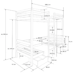 Homestyle4u 1727, Kinder Hochbett Mit Schreibtisch Weiß, Massivholz Kiefer, 90x200 Cm -Kinderbett Geschäft b79479a05909451e2426715e2322f4b9